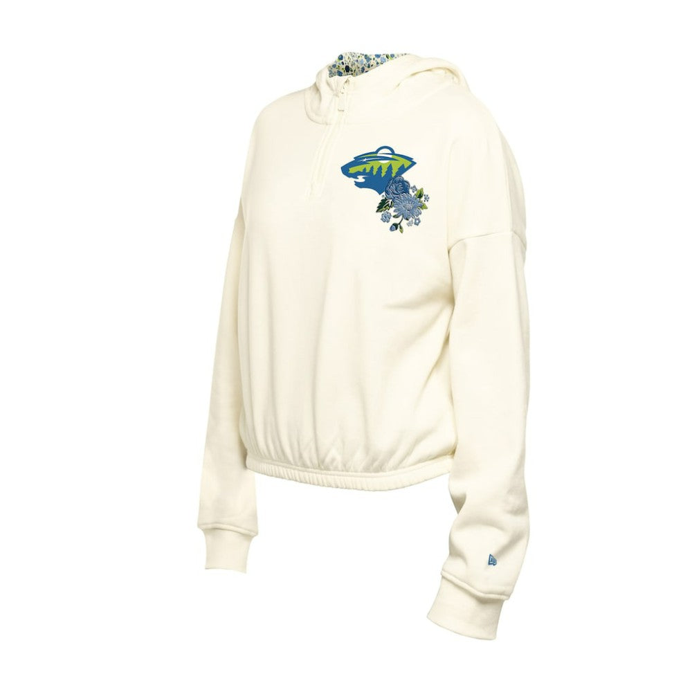 Minnesota Wild New Era Women's Glam Game Quarter-Zip Cropped Floral Hoodie Pullover -  NHL Hoodies