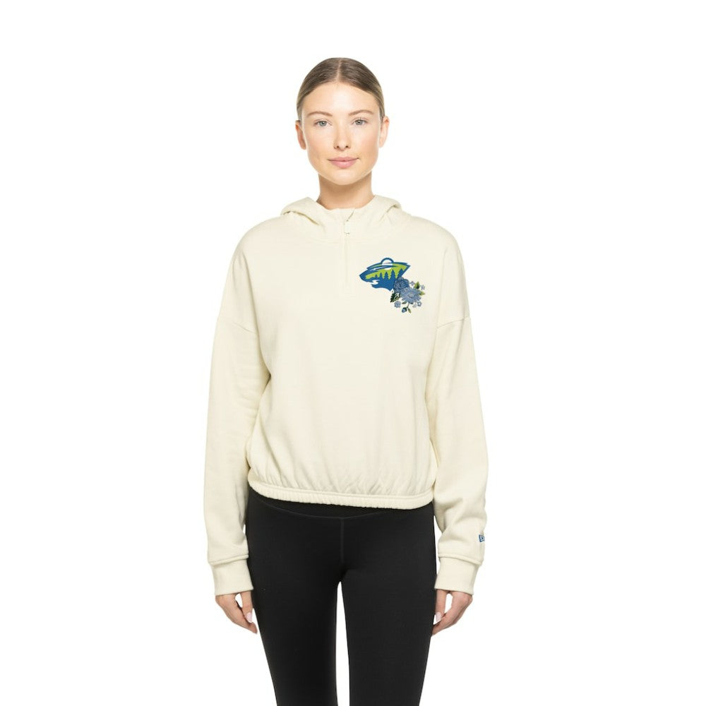 Minnesota Wild New Era Women's Glam Game Quarter-Zip Cropped Floral Hoodie Pullover -  NHL Hoodies