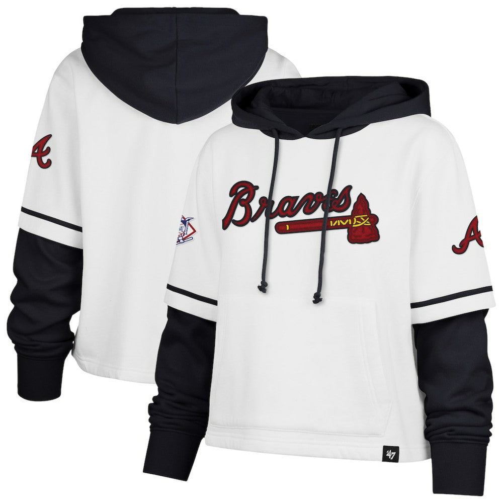 Atlanta Braves '47 Women's Trifecta Shortstop Cropped Pullover Hoodie - MLB Hoodies