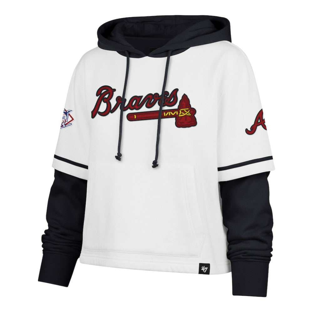 Atlanta Braves '47 Women's Trifecta Shortstop Cropped Pullover Hoodie - MLB Hoodies