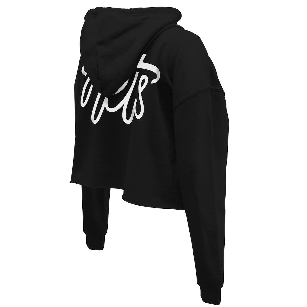 Black Brooklyn Nets Stadium Essentials Women's Origins Script Cropped Pullover Hoodie | NBA