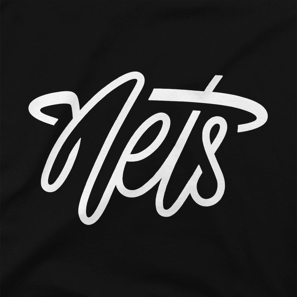 Black Brooklyn Nets Stadium Essentials Women's Origins Script Cropped Pullover Hoodie | NBA