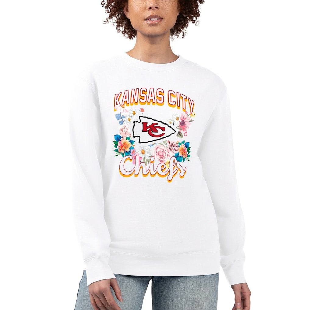 Kansas City Chiefs G-III 4Her by Carl Banks Women's Flower Logo Graphic Fleece Pullover Sweatshirt | NFL Discount
