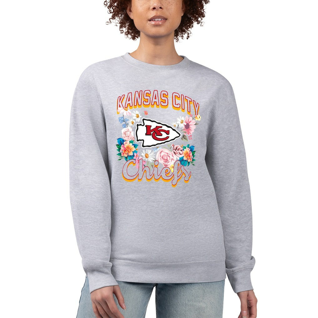 Kansas City Chiefs G-III 4Her by Carl Banks Women's Flower Logo Graphic Fleece Pullover Sweatshirt | NFL Discount