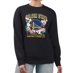 Black Golden State Warriors G-III 4Her by Carl Banks Women's Flowers Team Logo Graphic Fleece Crewneck Pullover Sweatshirt sale | NBA