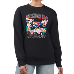 Black Oklahoma City Thunder G-III 4Her by Carl Banks Women's Flowers Team Logo Graphic Fleece Crewneck Pullover Sweatshirt | NBA