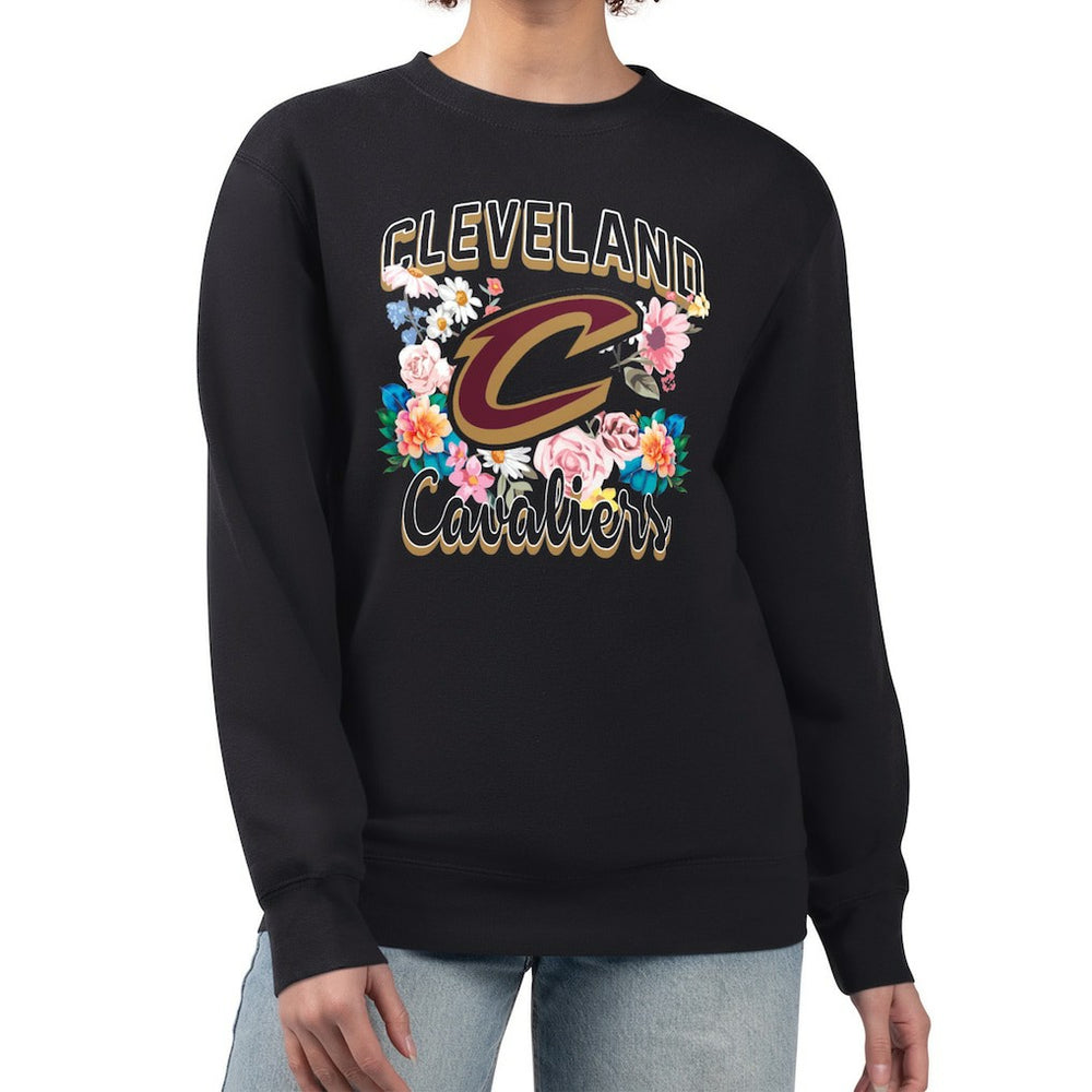 Black Cleveland Cavaliers G-III 4Her by Carl Banks Women's Flowers Team Logo Graphic Fleece Crewneck Pullover Sweatshirt sale | NBA
