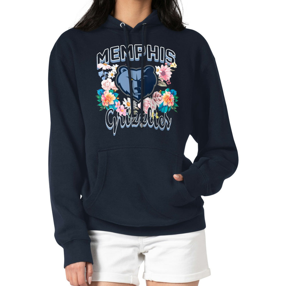 Navy Memphis Grizzlies G-III 4Her by Carl Banks Women's Flowers Team Logo Graphic Fleece Pullover Hoodie | NBA