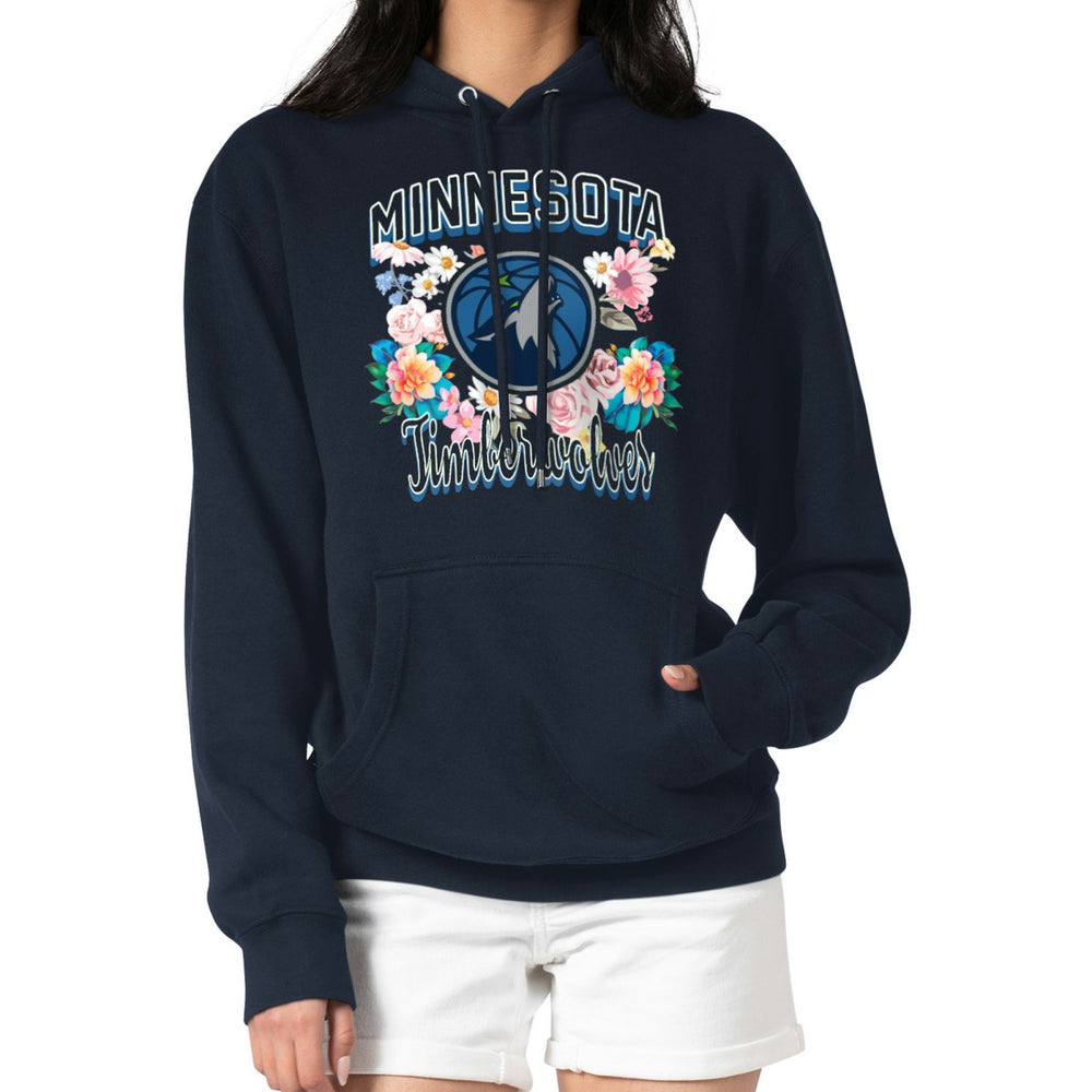 Navy Minnesota Timberwolves G-III 4Her by Carl Banks Women's Flowers Team Logo Graphic Fleece Pullover Hoodie | NBA