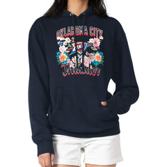 Navy Oklahoma City Thunder G-III 4Her by Carl Banks Women's Flowers Team Logo Graphic Fleece Pullover Hoodie | NBA