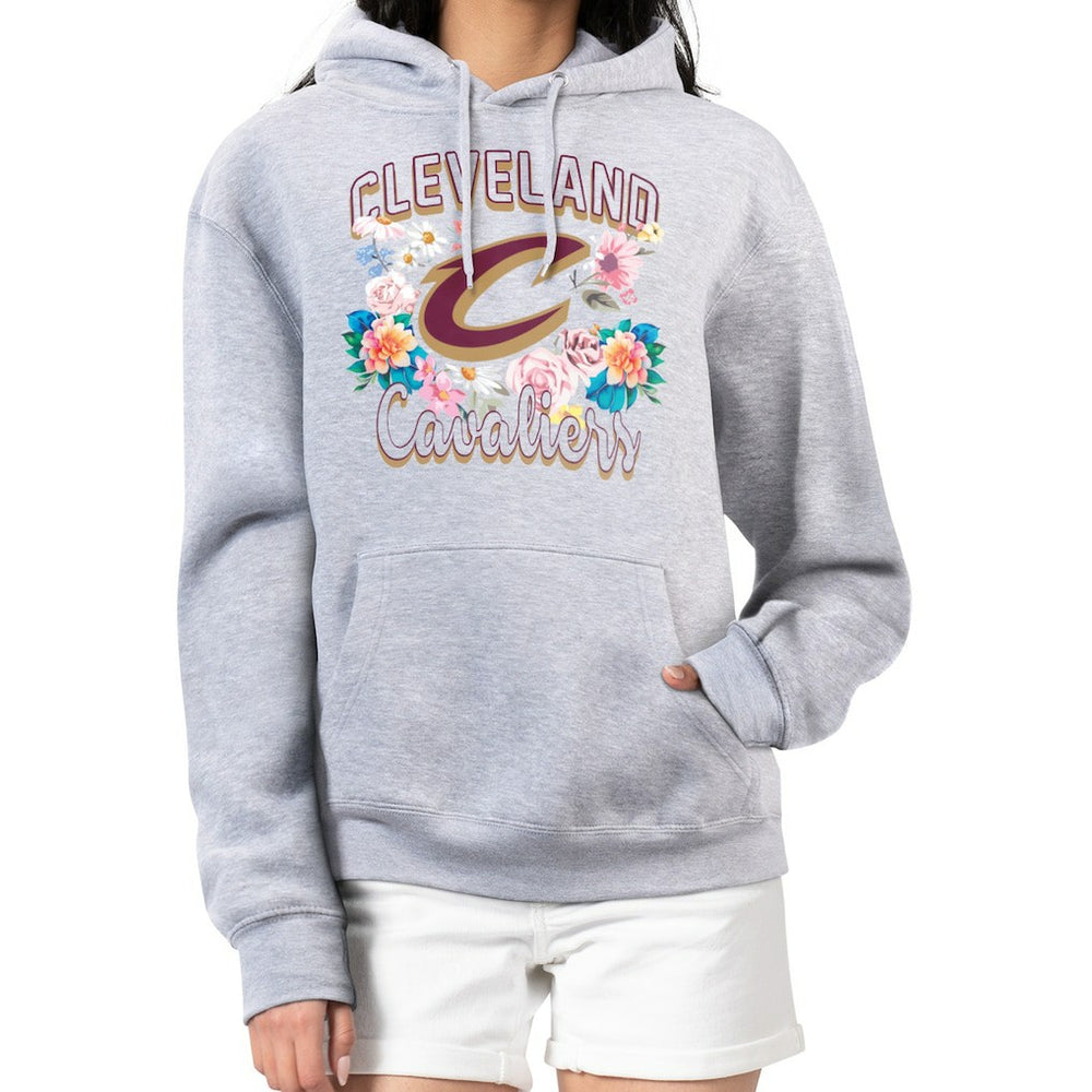 Heather Gray Cleveland Cavaliers G-III 4Her by Carl Banks Women's Flowers Team Logo Graphic Fleece Pullover Hoodie sale | NBA