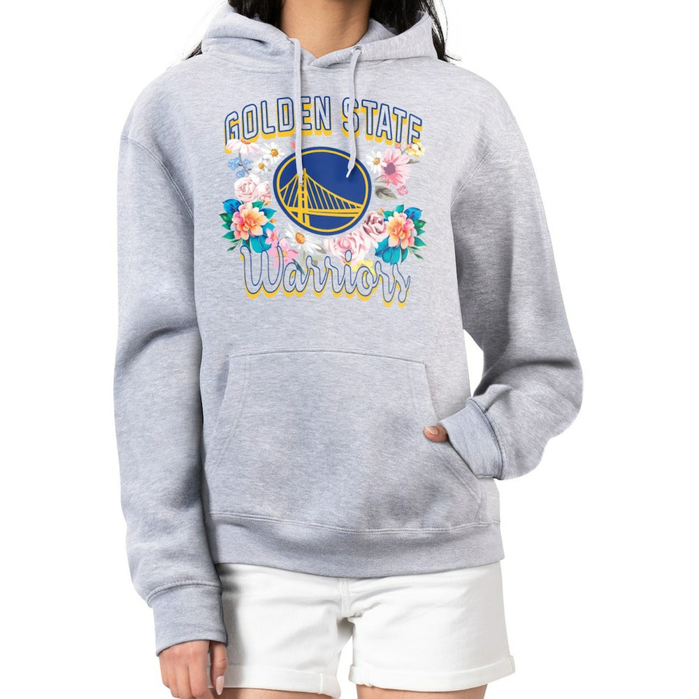 Heather Gray Golden State Warriors G-III 4Her by Carl Banks Women's Flowers Team Logo Graphic Fleece Pullover Hoodie sale | NBA
