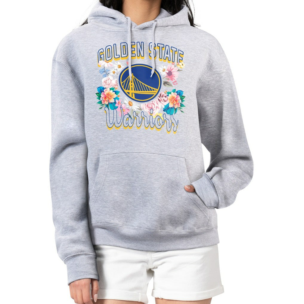 Heather Gray Golden State Warriors G-III 4Her by Carl Banks Women's Flowers Team Logo Graphic Fleece Pullover Hoodie sale | NBA