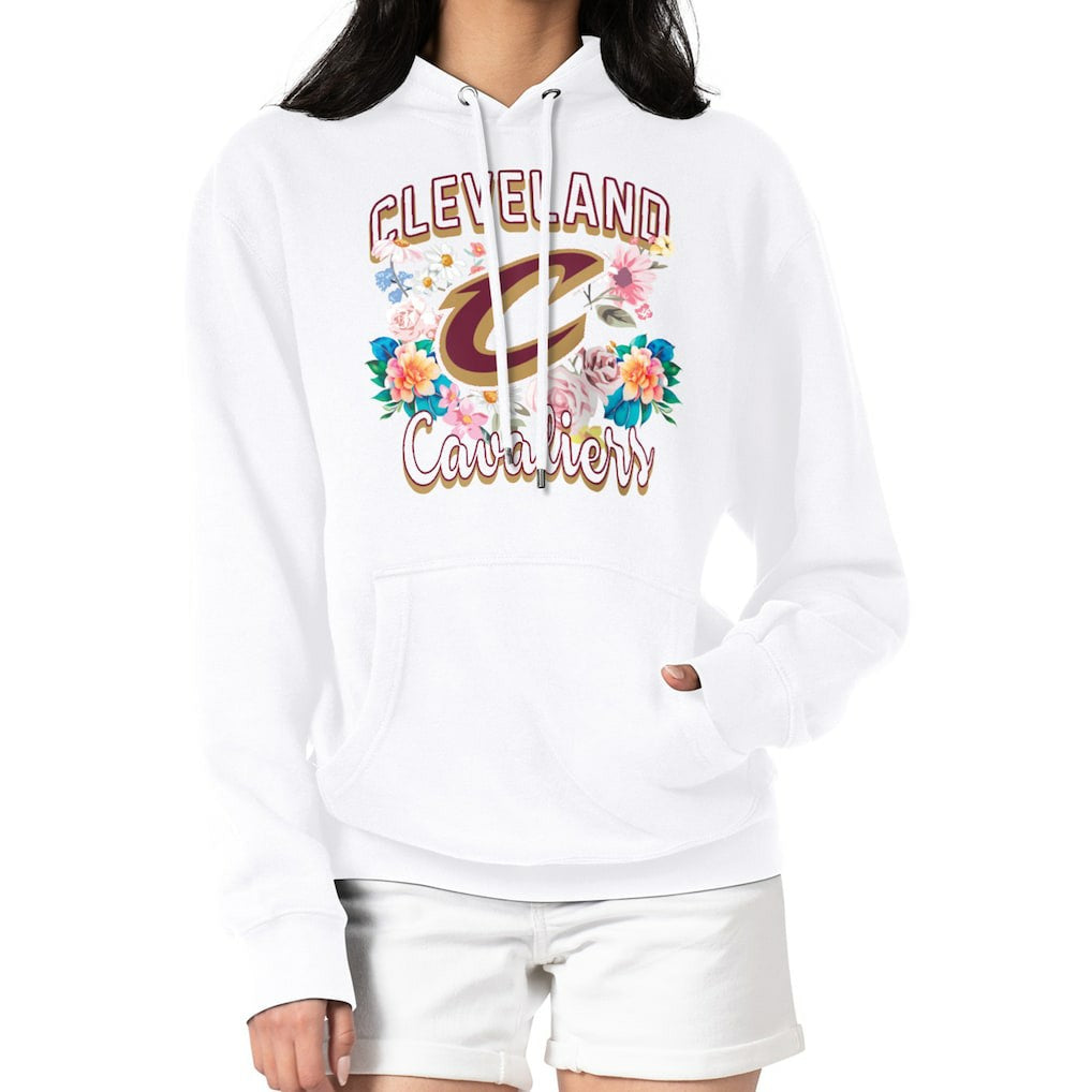 White Cleveland Cavaliers G-III 4Her by Carl Banks Women's Flowers Team Logo Graphic Fleece Pullover Hoodie sale | NBA