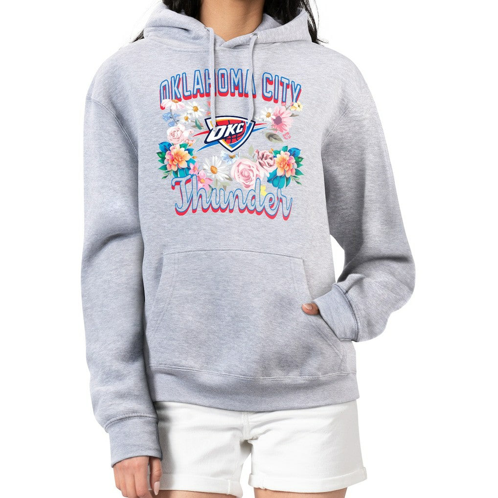 Heather Gray Oklahoma City Thunder G-III 4Her by Carl Banks Women's Flowers Team Logo Graphic Fleece Pullover Hoodie | NBA