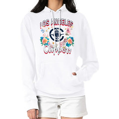 White LA Clippers G-III 4Her by Carl Banks Women's Flowers Team Logo Graphic Fleece Pullover Hoodie | NBA