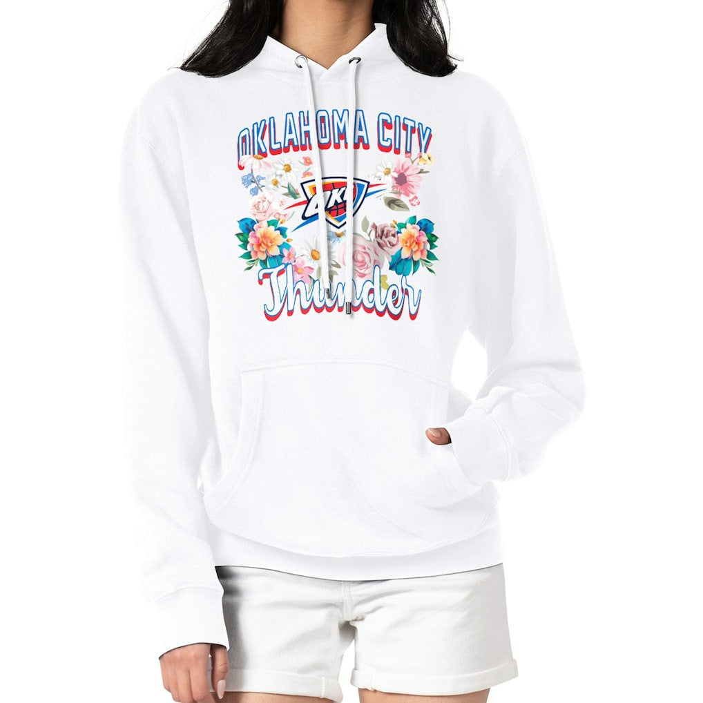 White Oklahoma City Thunder G-III 4Her by Carl Banks Women's Flowers Team Logo Graphic Fleece Pullover Hoodie | NBA