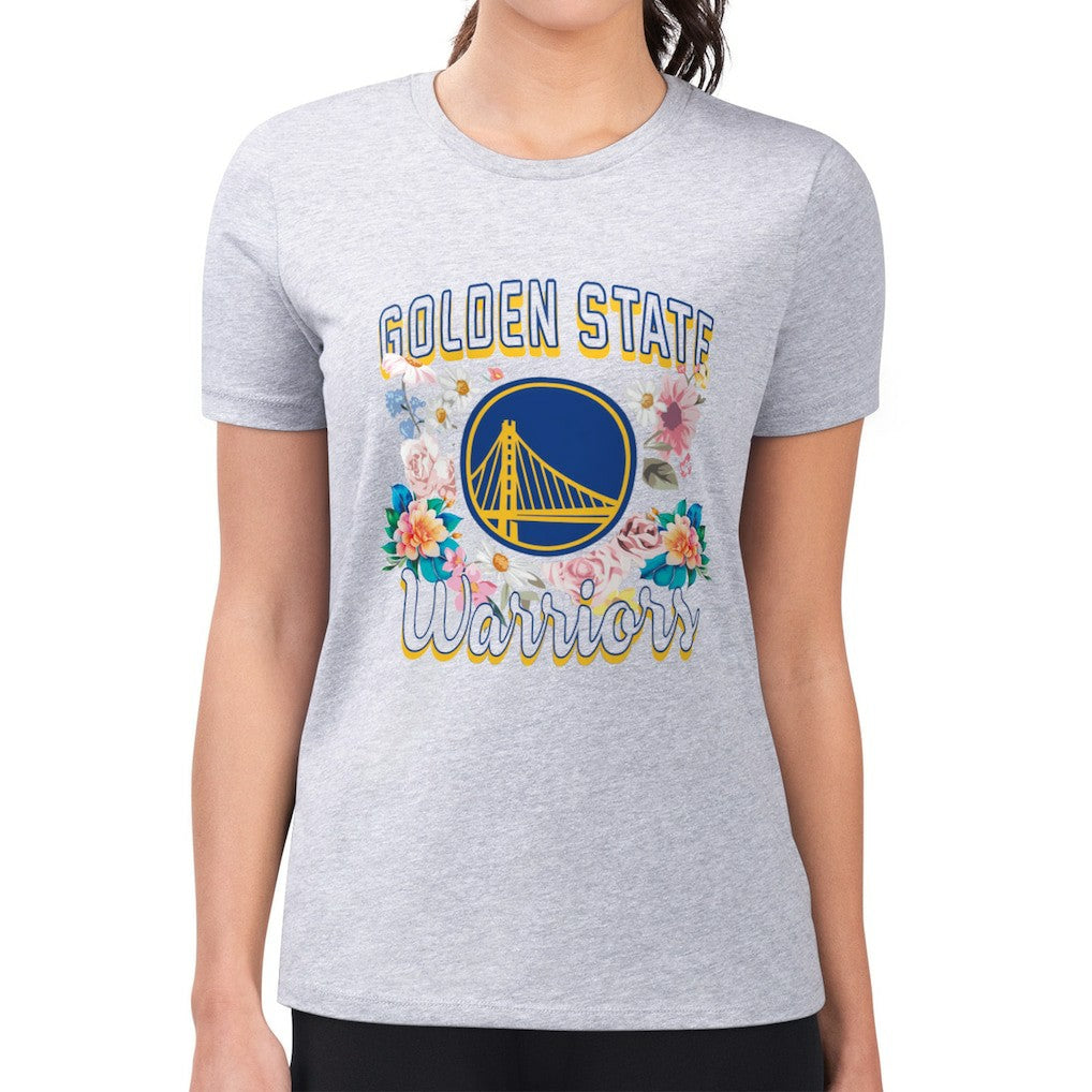 Heather Gray Golden State Warriors G-III 4Her by Carl Banks Women's Super-Slim Fit Lightweight Flowers Team Logo Graphic T-Shirt sale | NBA