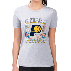 Heather Gray Indiana Pacers G-III 4Her by Carl Banks Women's Super-Slim Fit Lightweight Flowers Team Logo Graphic T-Shirt | NBA