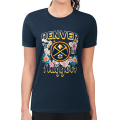 Navy Denver Nuggets G-III 4Her by Carl Banks Women's Super-Slim Fit Lightweight Flowers Team Logo Graphic T-Shirt sale | NBA
