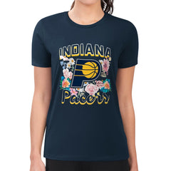 Navy Indiana Pacers G-III 4Her by Carl Banks Women's Super-Slim Fit Lightweight Flowers Team Logo Graphic T-Shirt | NBA