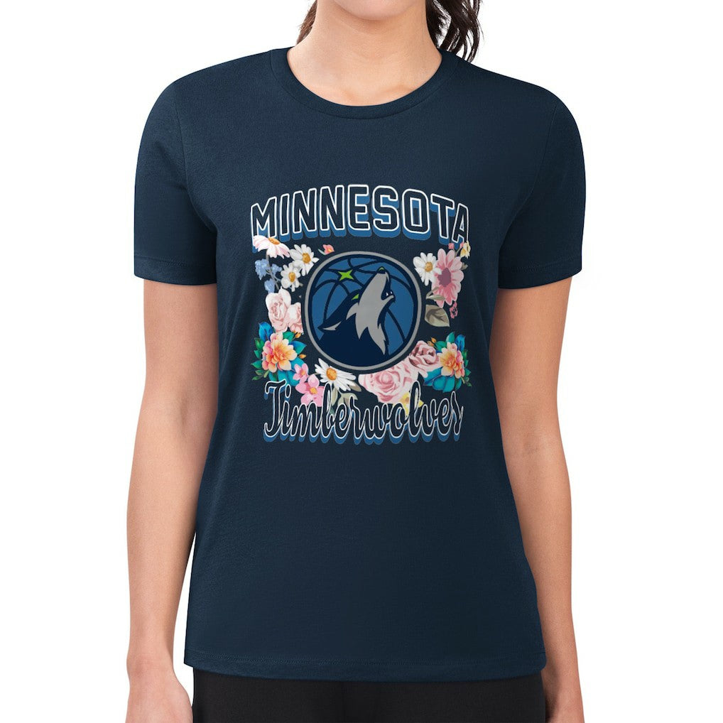 Navy Minnesota Timberwolves G-III 4Her by Carl Banks Women's Super-Slim Fit Lightweight Flowers Team Logo Graphic T-Shirt | NBA