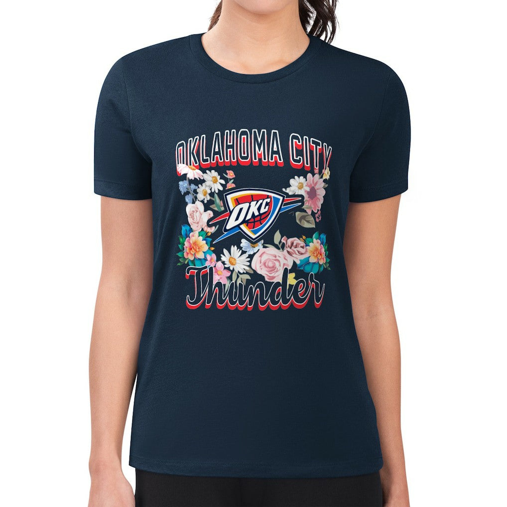 Navy Oklahoma City Thunder G-III 4Her by Carl Banks Women's Super-Slim Fit Lightweight Flowers Team Logo Graphic T-Shirt | NBA