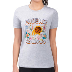 Heather Gray Phoenix Suns G-III 4Her by Carl Banks Women's Super-Slim Fit Lightweight Flowers Team Logo Graphic T-Shirt | NBA