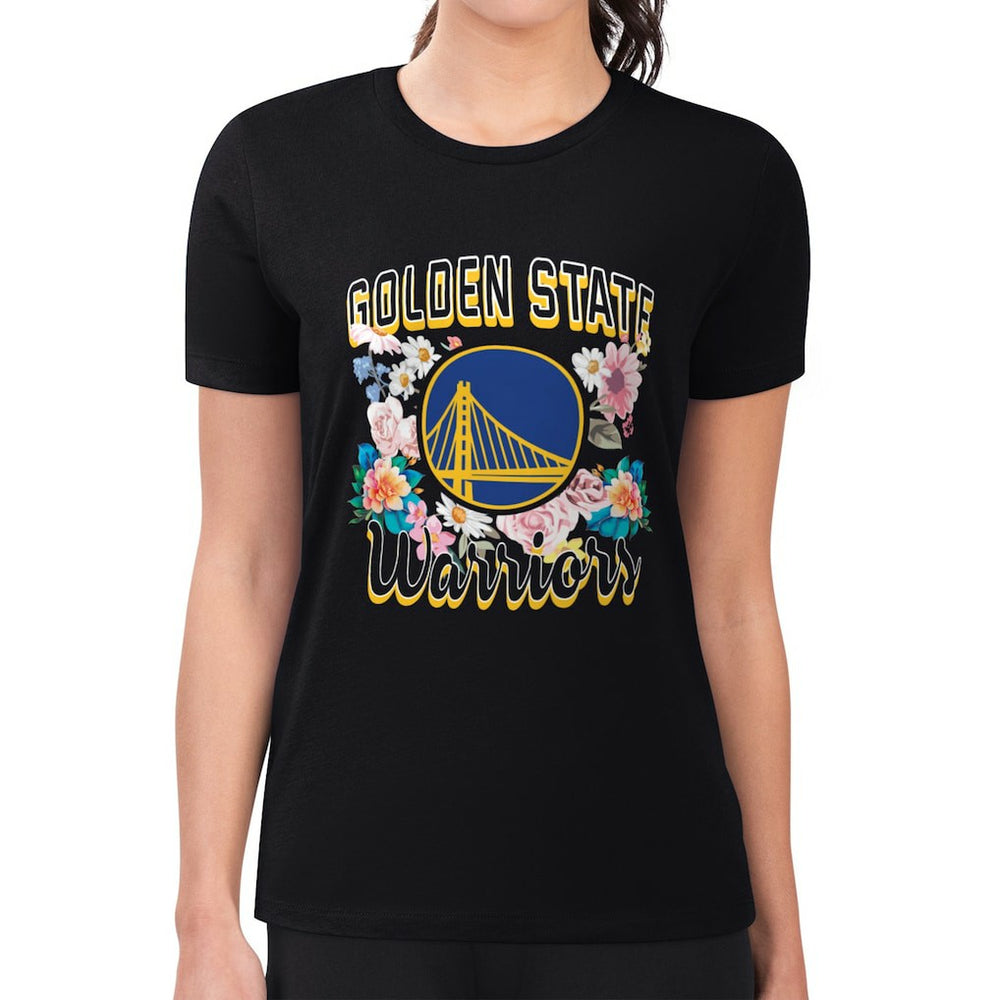 Black Golden State Warriors G-III 4Her by Carl Banks Women's Super-Slim Fit Lightweight Flowers Team Logo Graphic T-Shirt sale | NBA