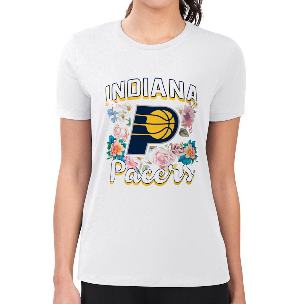 White Indiana Pacers G-III 4Her by Carl Banks Women's Super-Slim Fit Lightweight Flowers Team Logo Graphic T-Shirt | NBA