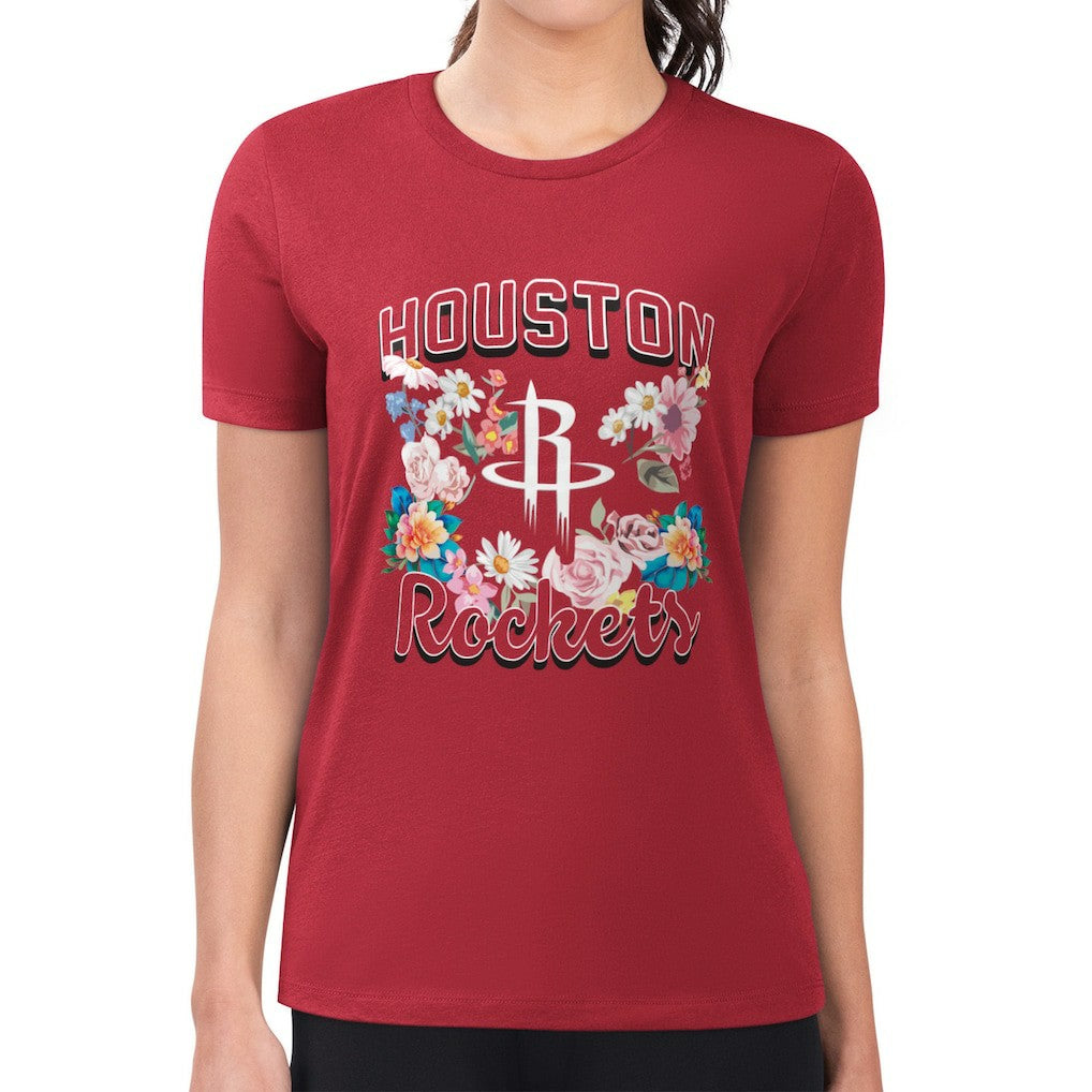 Red Houston Rockets G-III 4Her by Carl Banks Women's Super-Slim Fit Lightweight Flowers Team Logo Graphic T-Shirt | NBA