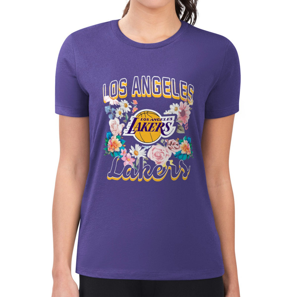 Purple Los Angeles Lakers G-III 4Her by Carl Banks Women's Super-Slim Fit Lightweight Flowers Team Logo Graphic T-Shirt | NBA