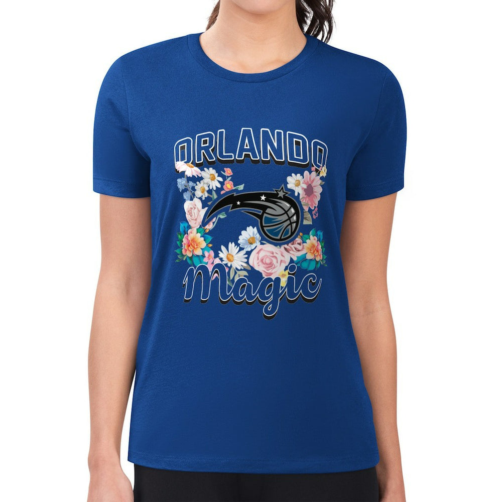 Blue Orlando Magic G-III 4Her by Carl Banks Women's Super-Slim Fit Lightweight Flowers Team Logo Graphic T-Shirt | NBA