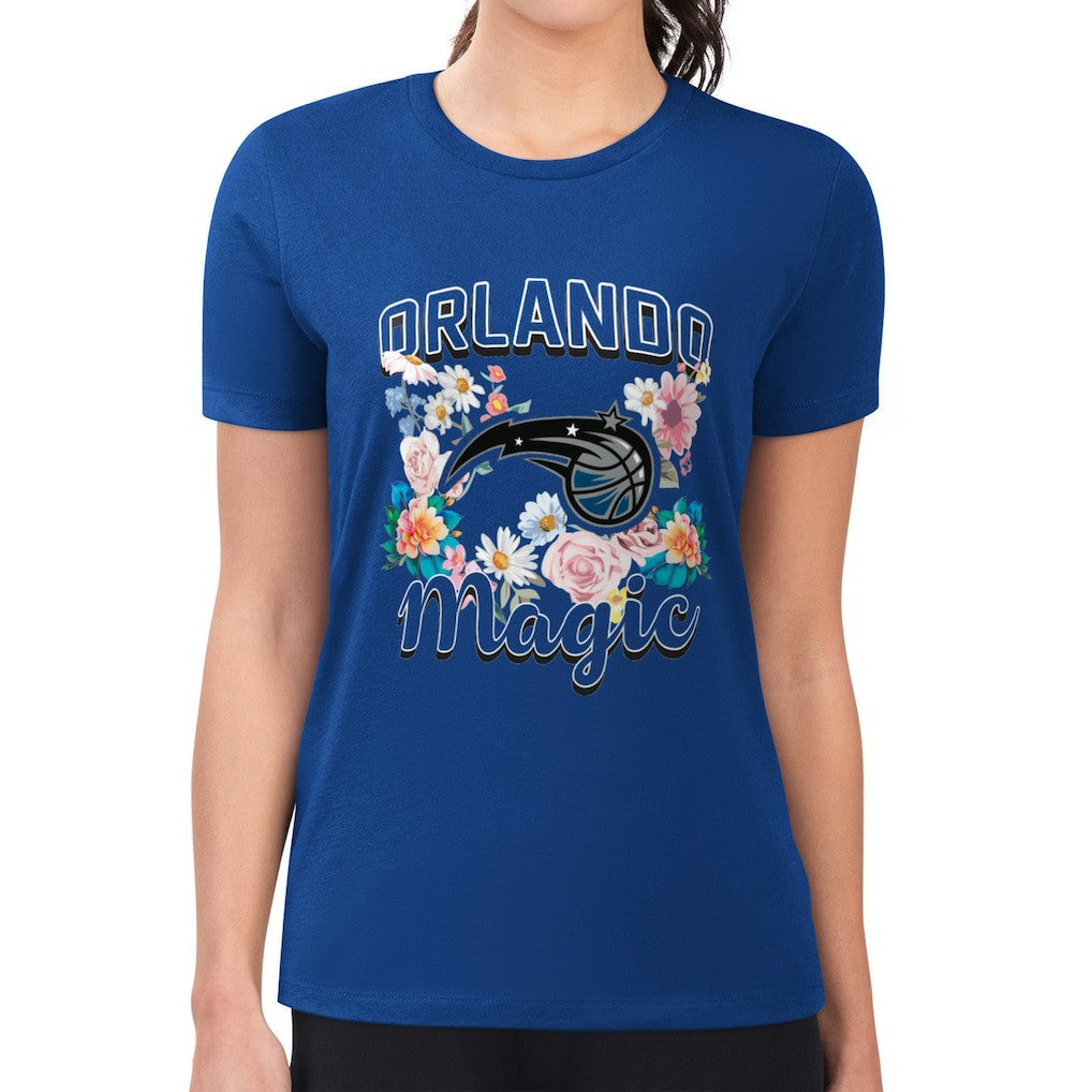 Blue Orlando Magic G-III 4Her by Carl Banks Women's Super-Slim Fit Lightweight Flowers Team Logo Graphic T-Shirt | NBA