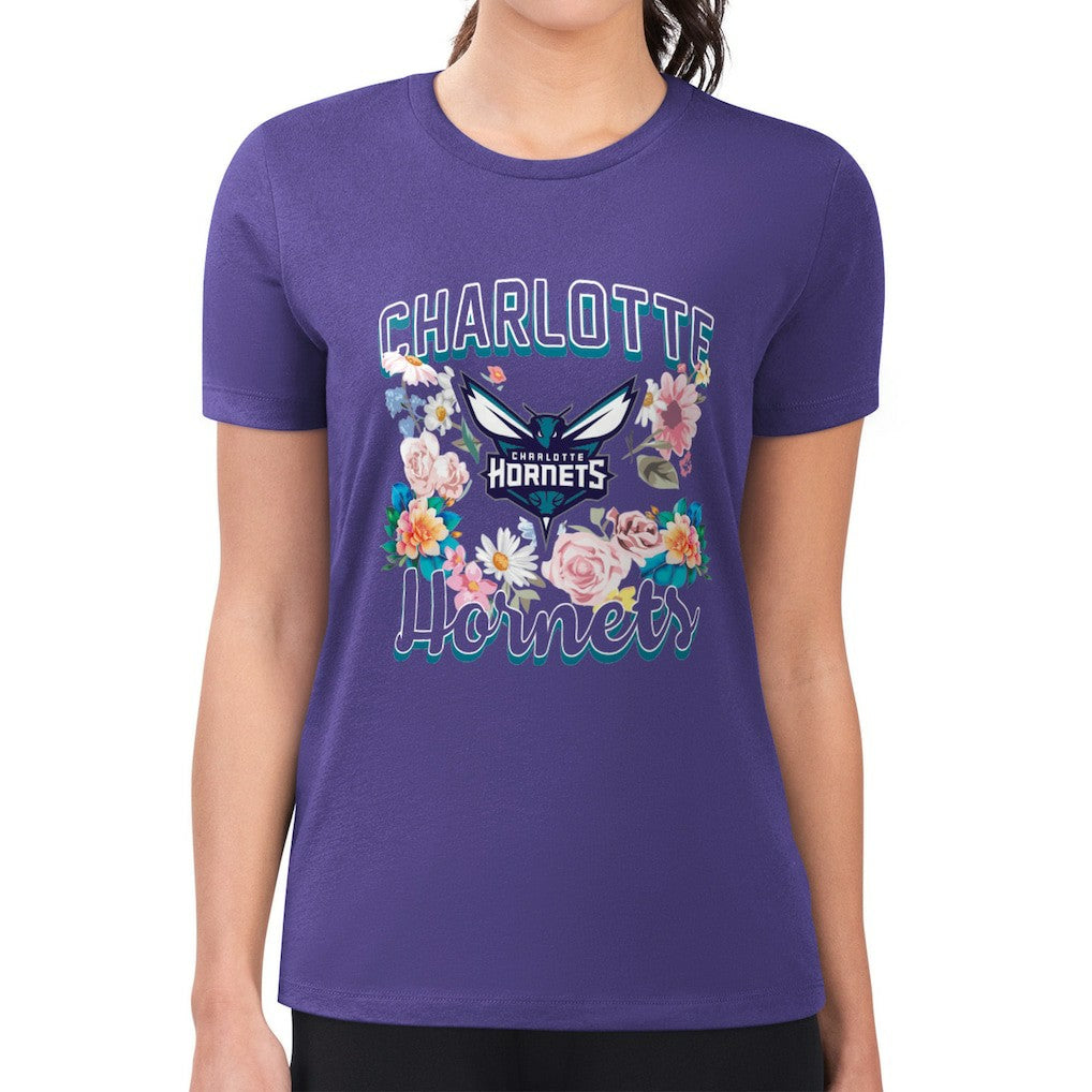Purple Charlotte Hornets G-III 4Her by Carl Banks Women's Super-Slim Fit Lightweight Flowers Team Logo Graphic T-Shirt | NBA