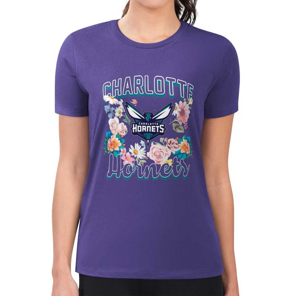 Purple Charlotte Hornets G-III 4Her by Carl Banks Women's Super-Slim Fit Lightweight Flowers Team Logo Graphic T-Shirt | NBA