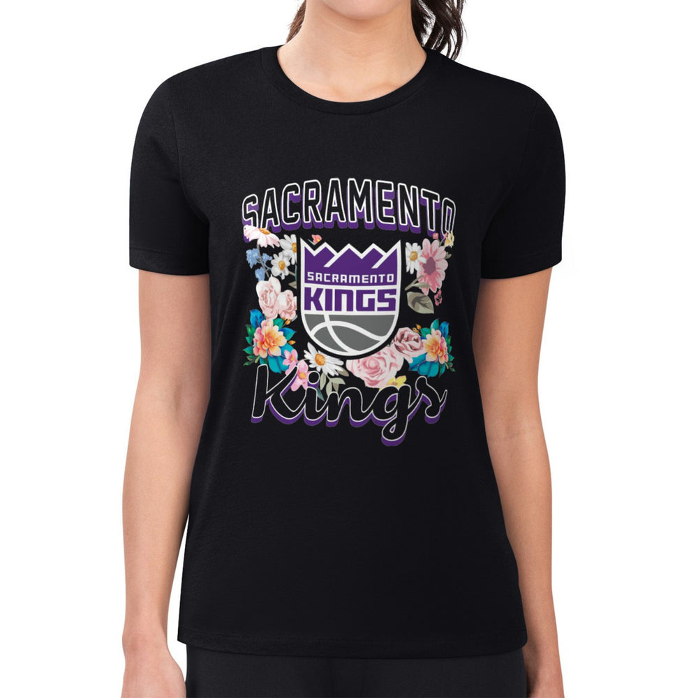 Black Sacramento Kings G-III 4Her by Carl Banks Women's Super-Slim Fit Lightweight Flowers Team Logo Graphic T-Shirt | NBA
