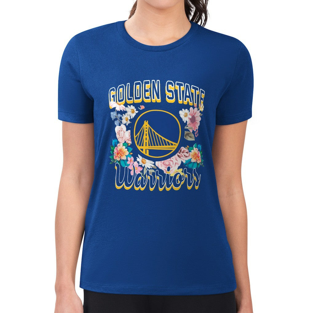 Royal Golden State Warriors G-III 4Her by Carl Banks Women's Super-Slim Fit Lightweight Flowers Team Logo Graphic T-Shirt sale | NBA