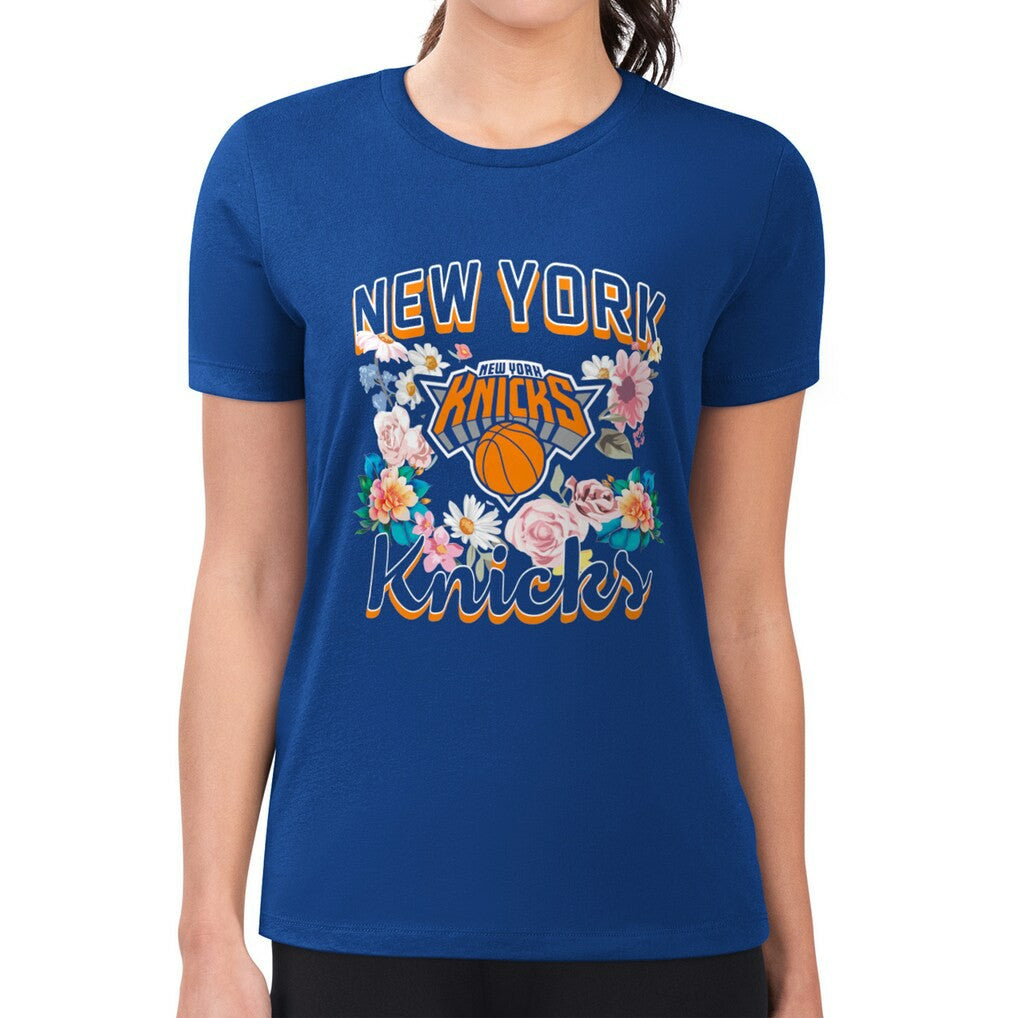 Blue New York Knicks G-III 4Her by Carl Banks Women's Super-Slim Fit Lightweight Flowers Team Logo Graphic T-Shirt | NBA