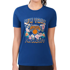 Blue New York Knicks G-III 4Her by Carl Banks Women's Super-Slim Fit Lightweight Flowers Team Logo Graphic T-Shirt | NBA