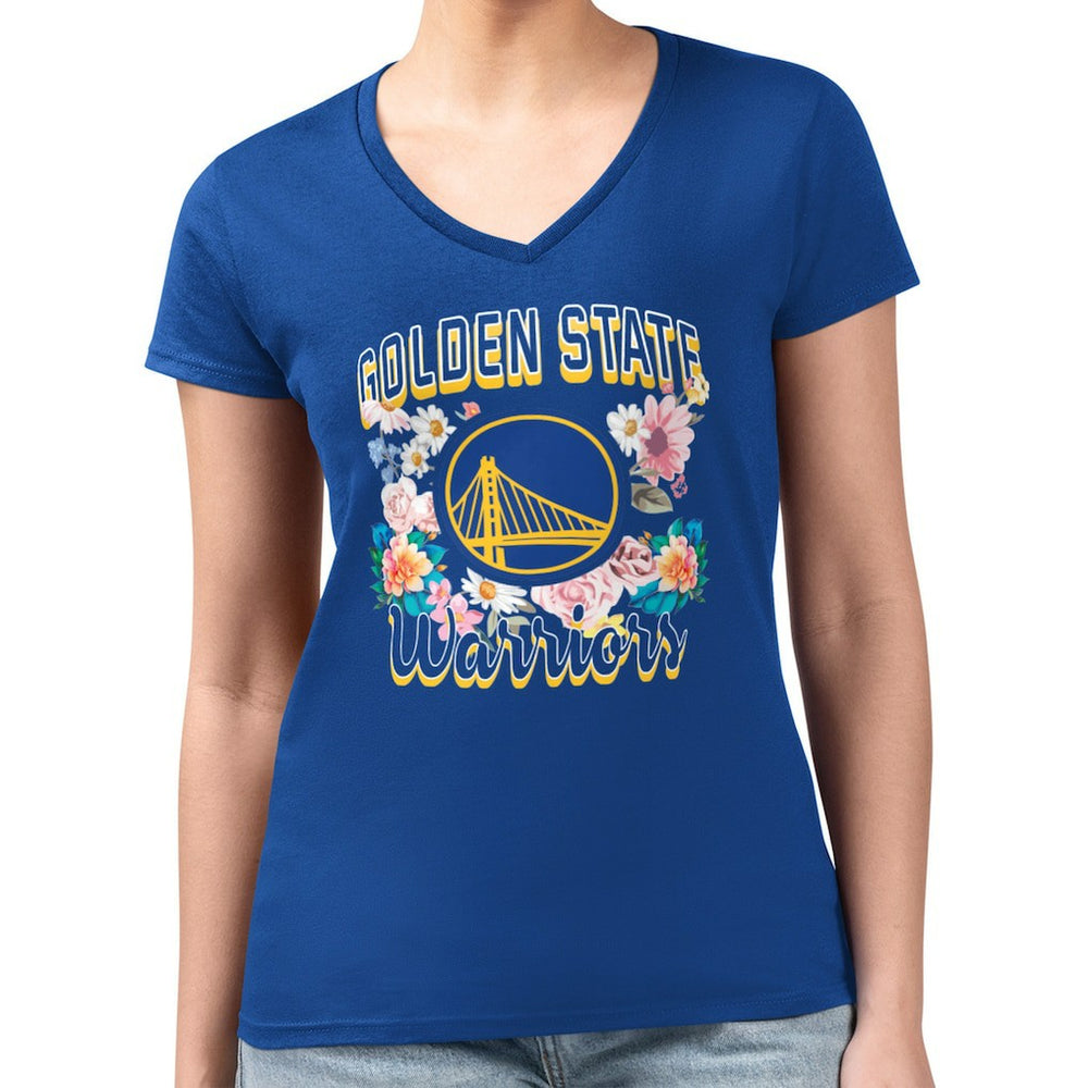 Royal Golden State Warriors G-III 4Her by Carl Banks Women's Super-Slim Fit Lightweight Flowers Team Logo Graphic V-Neck T-Shirt sale | NBA