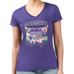 Purple Sacramento Kings G-III 4Her by Carl Banks Women's Super-Slim Fit Lightweight Flowers Team Logo Graphic V-Neck T-Shirt | NBA