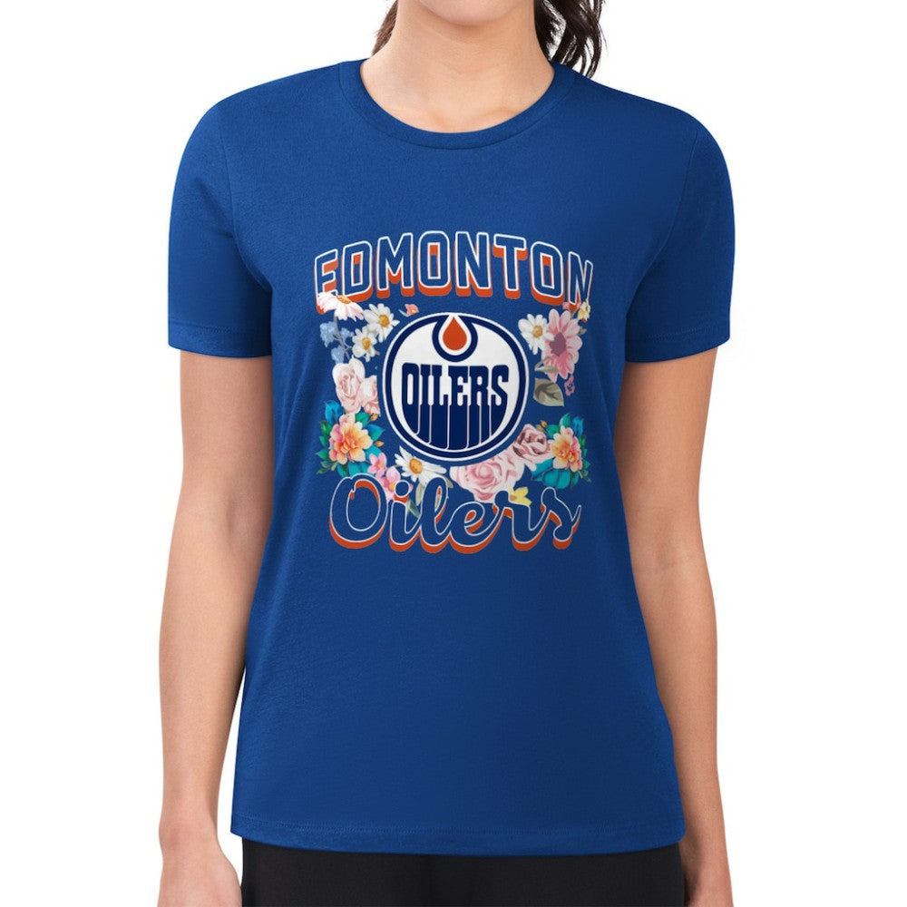 Edmonton Oilers G-III 4Her by Carl Banks Women's Super-Slim Fit Lightweight Flower Logo T-Shirt -  NHL T-shirts