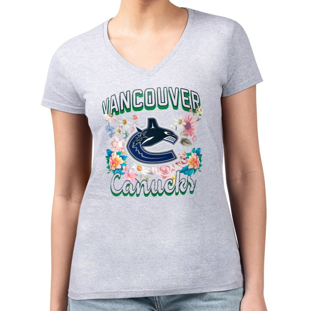 Vancouver Canucks G-III 4Her by Carl Banks Women's Super-Slim Fit Lightweight Flower Logo V-Neck T-Shirt -  NHL T-shirts