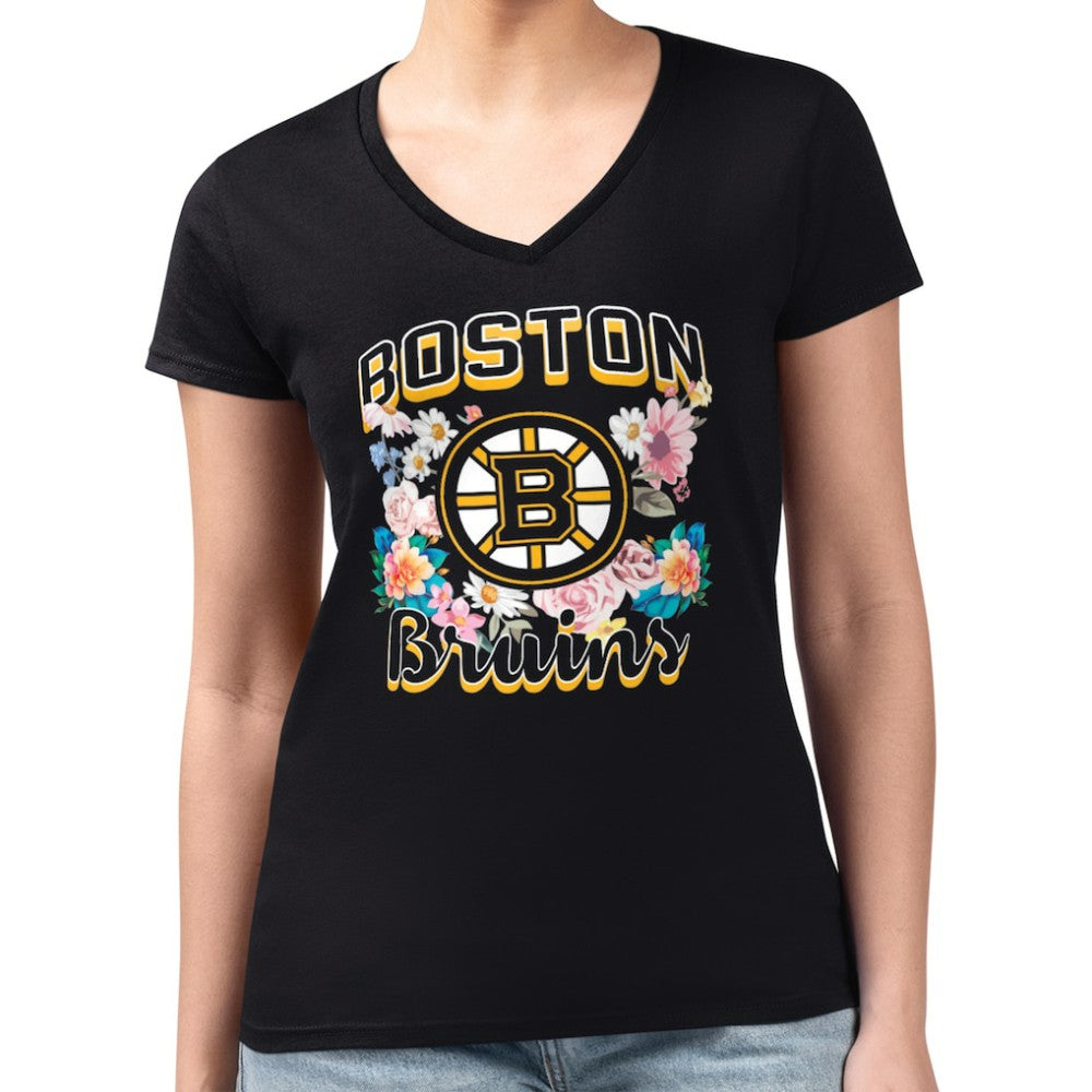 Boston Bruins G-III 4Her by Carl Banks Women's Super-Slim Fit Lightweight Flower Logo V-Neck T-Shirt -  NHL T-shirts