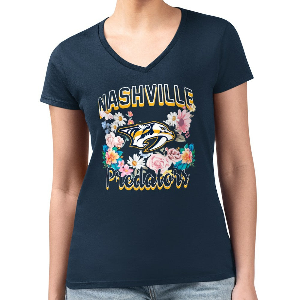 Nashville Predators G-III 4Her by Carl Banks Women's Super-Slim Fit Lightweight Flower Logo V-Neck T-Shirt -  NHL T-shirts