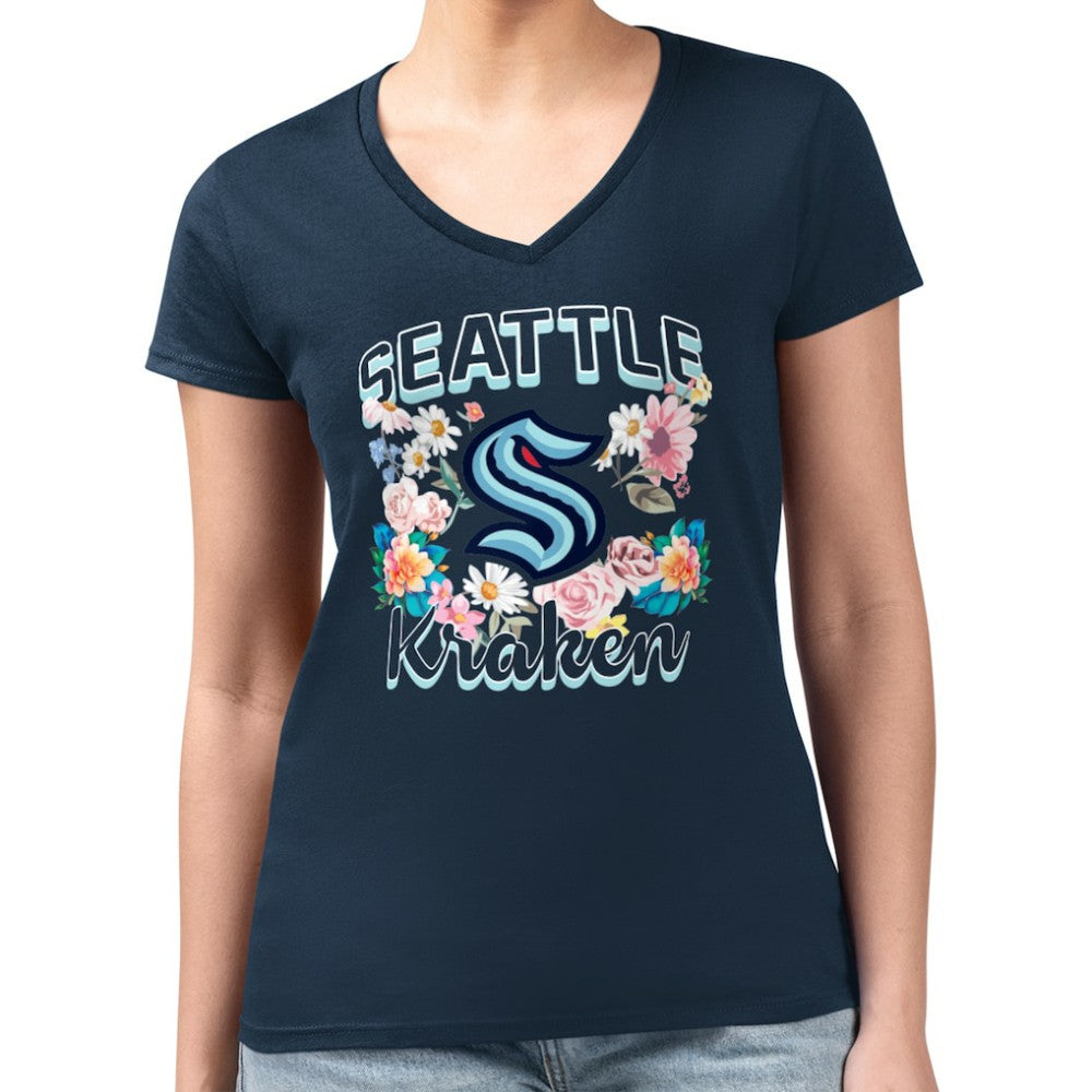 Seattle Kraken G-III 4Her by Carl Banks Women's Super-Slim Fit Lightweight Flower Logo V-Neck T-Shirt -  NHL T-shirts