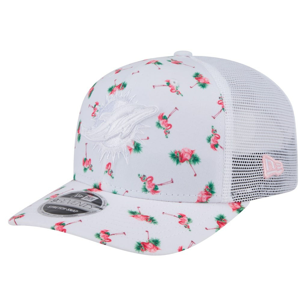 Miami Dolphins Adventure Flamingo Pattern 9SEVENTY Stretch-Snap Hat | NFL Discount