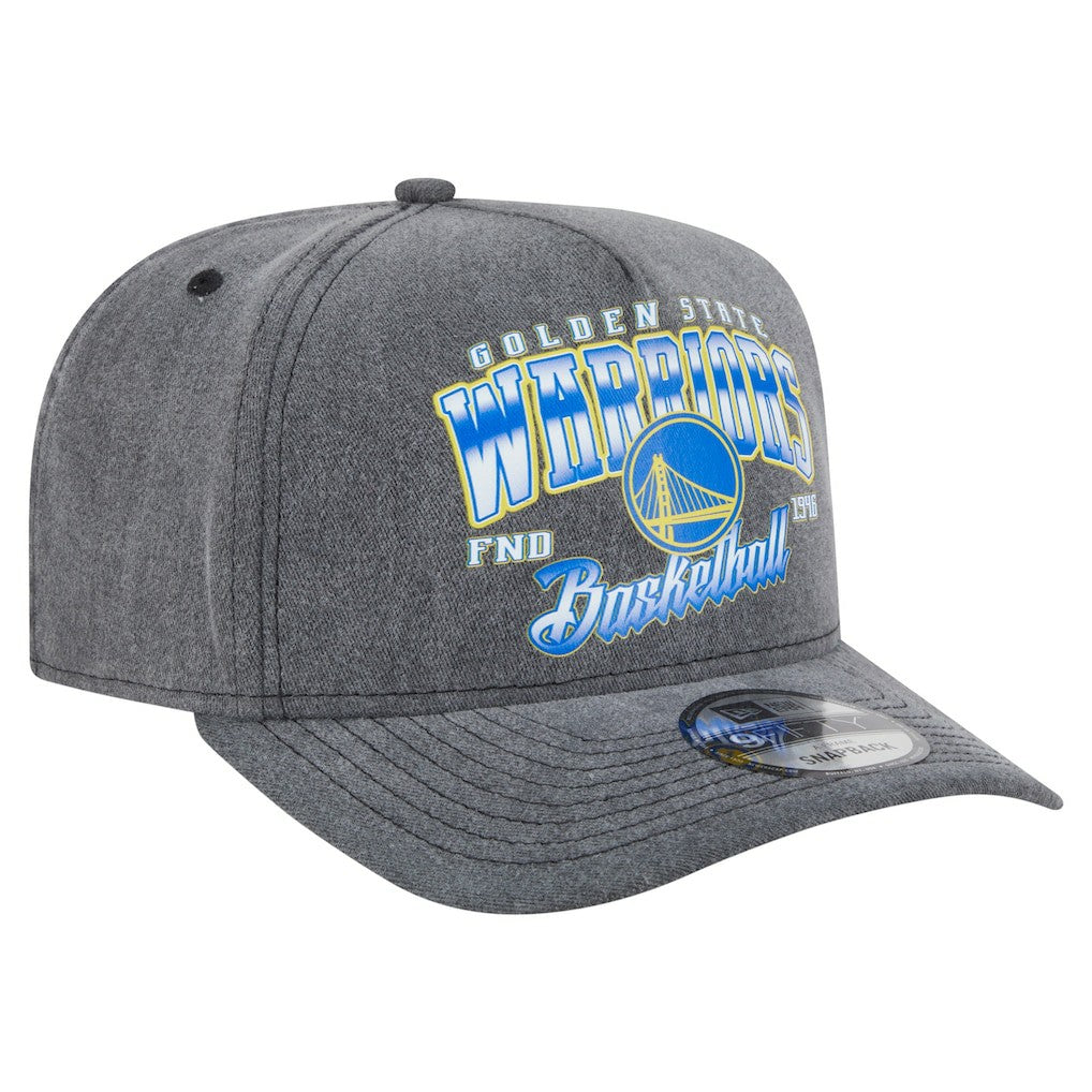 Charcoal Golden State Warriors Throwback Washed Pre-Curved 9FIFTY Snapback Hat sale | NBA