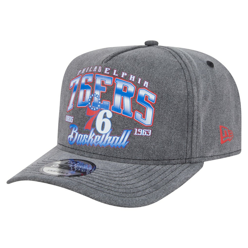 Charcoal Philadelphia 76ers Throwback Washed Pre-Curved 9FIFTY Snapback Hat | NBA